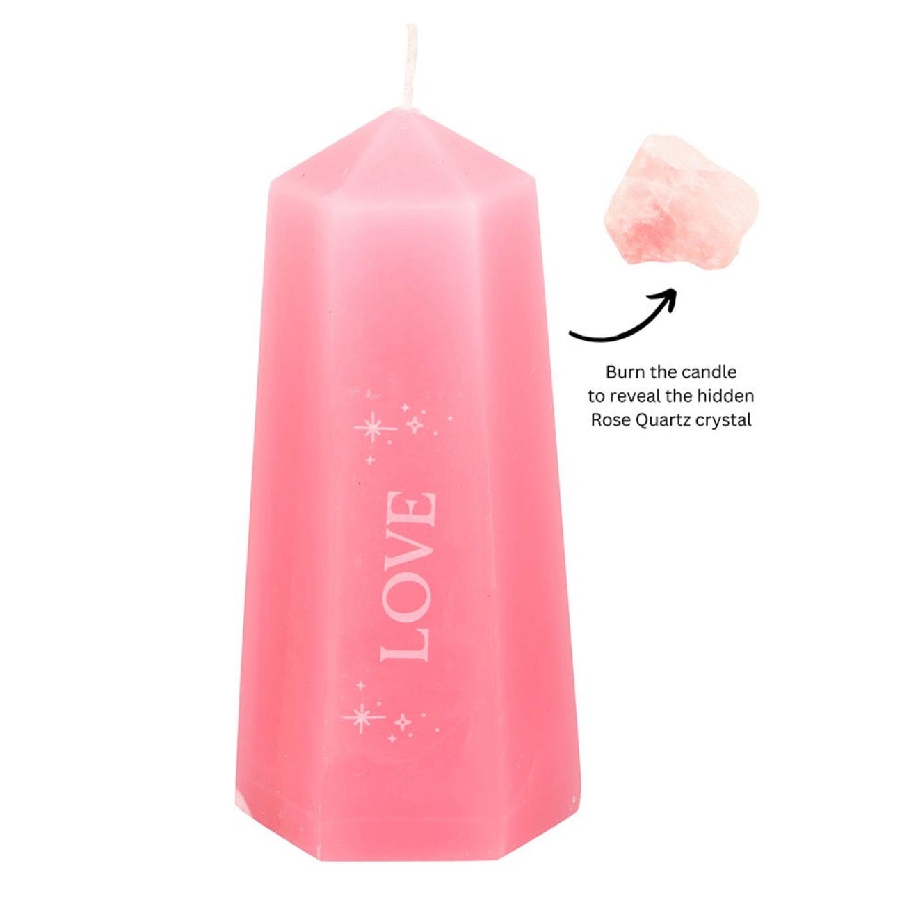 LOVE CRYSTAL CANDLE WITH ROUGH ROSE QUARTZ