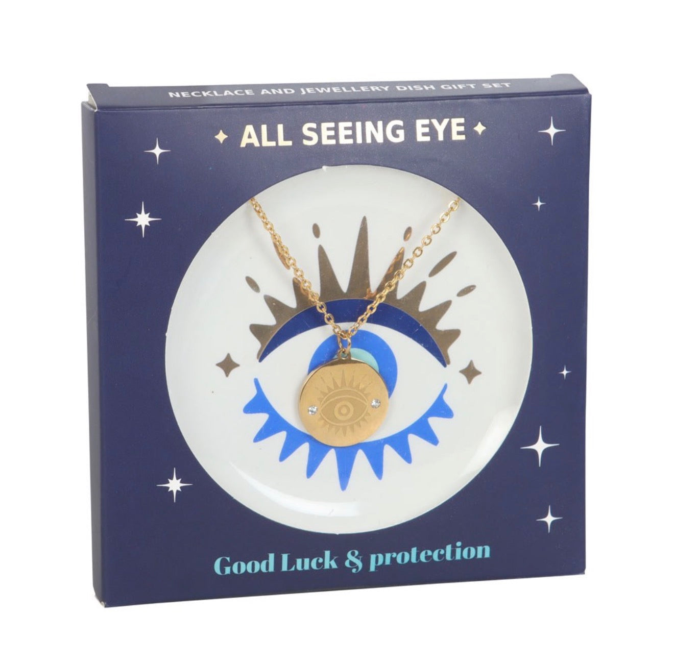 ALL SEEING EYE/EVIL EYE NECKLACE & DISH GIFT SET