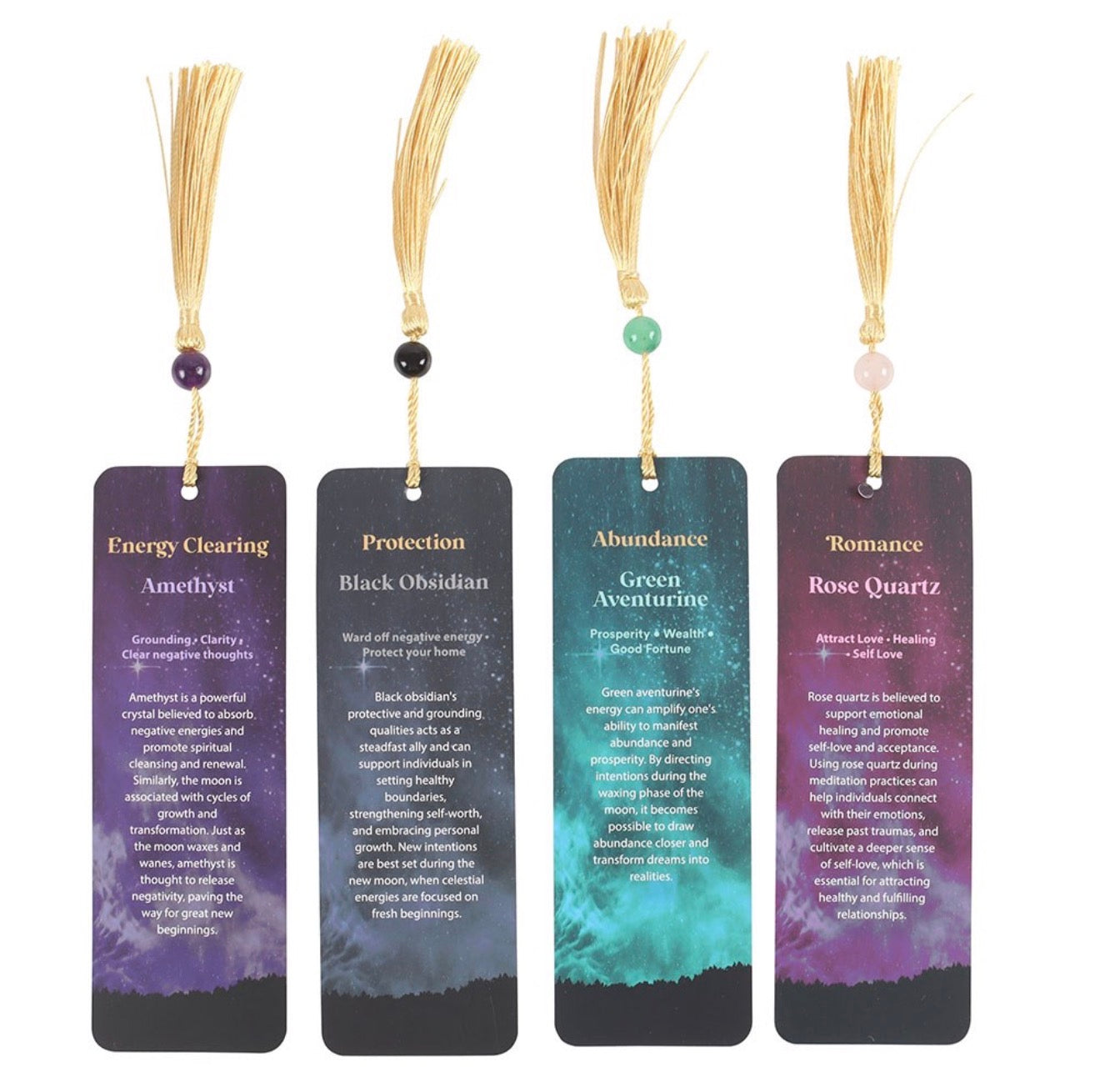 CRYSTAL BOOKMARKS AMETHYST, GREEN ADVENTURINE, BLACK OBSIDIAN & ROSE QUARTZ