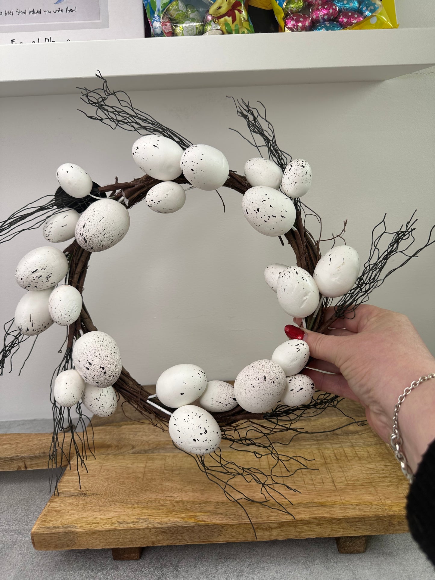 WHITE EASTER EGG WREATH, 36CM