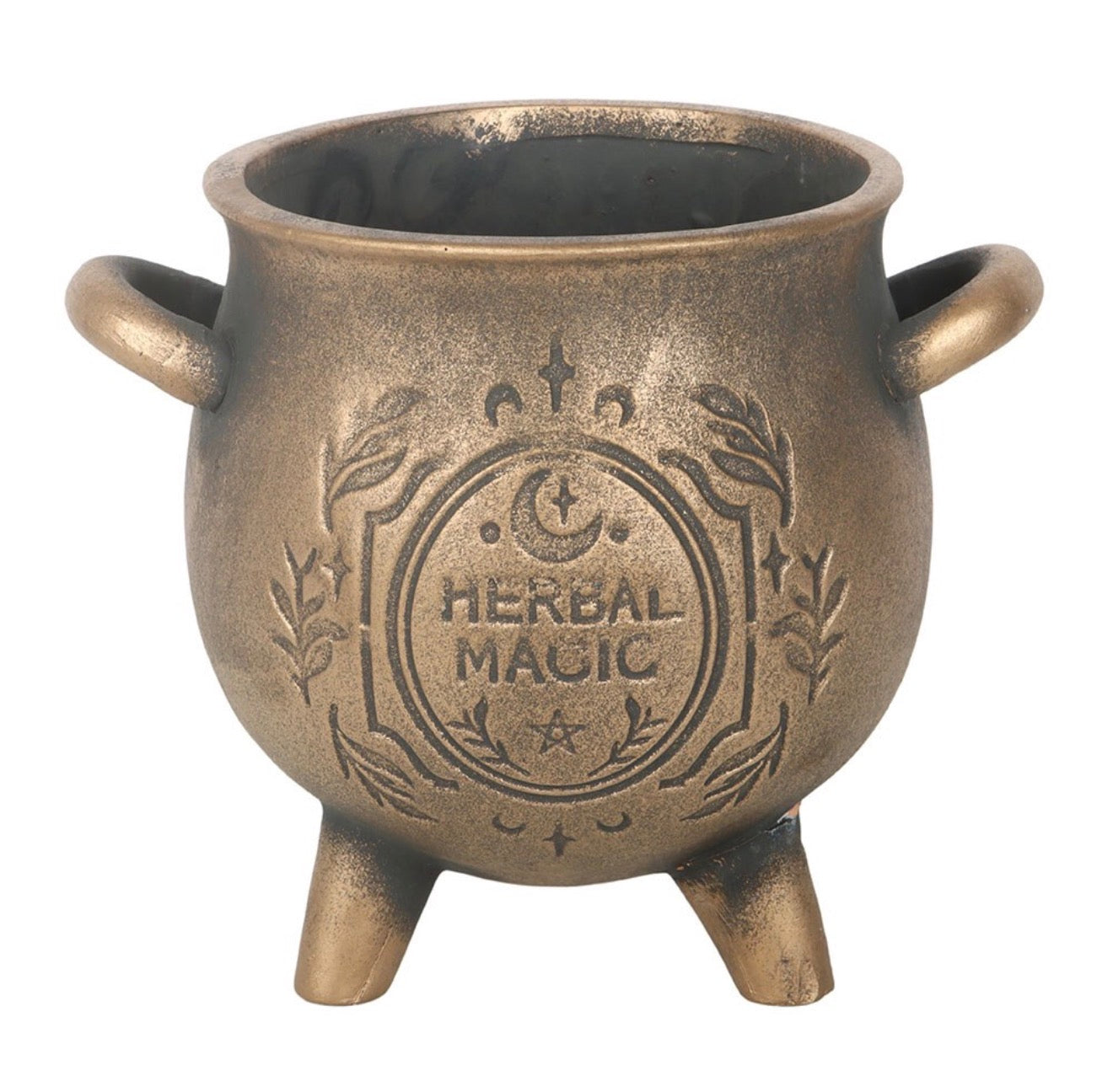 HERBAL MAGIC BRONZE EFFECT TERRACOTTA CAULDRON PLANT POT