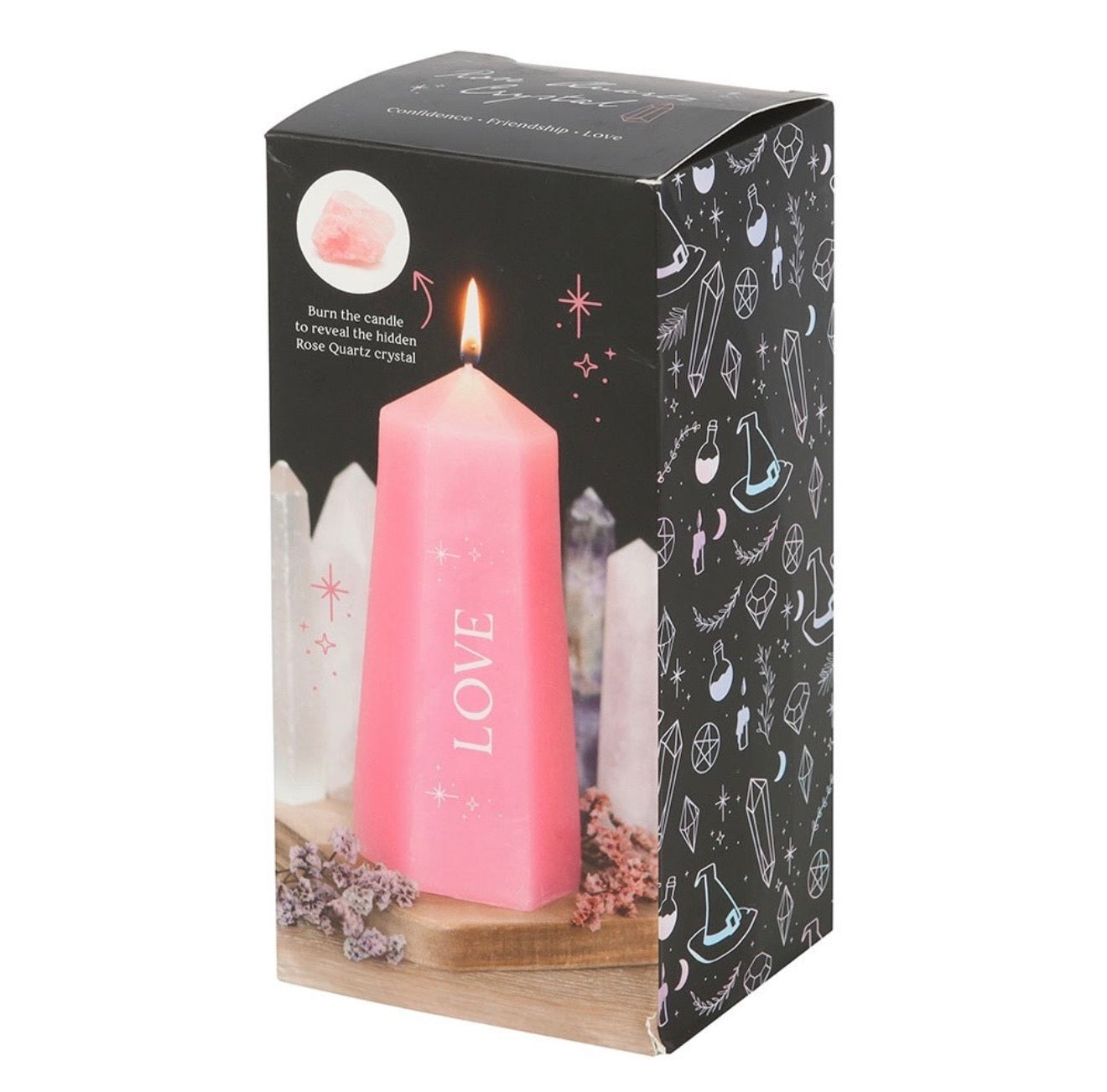 LOVE CRYSTAL CANDLE WITH ROUGH ROSE QUARTZ