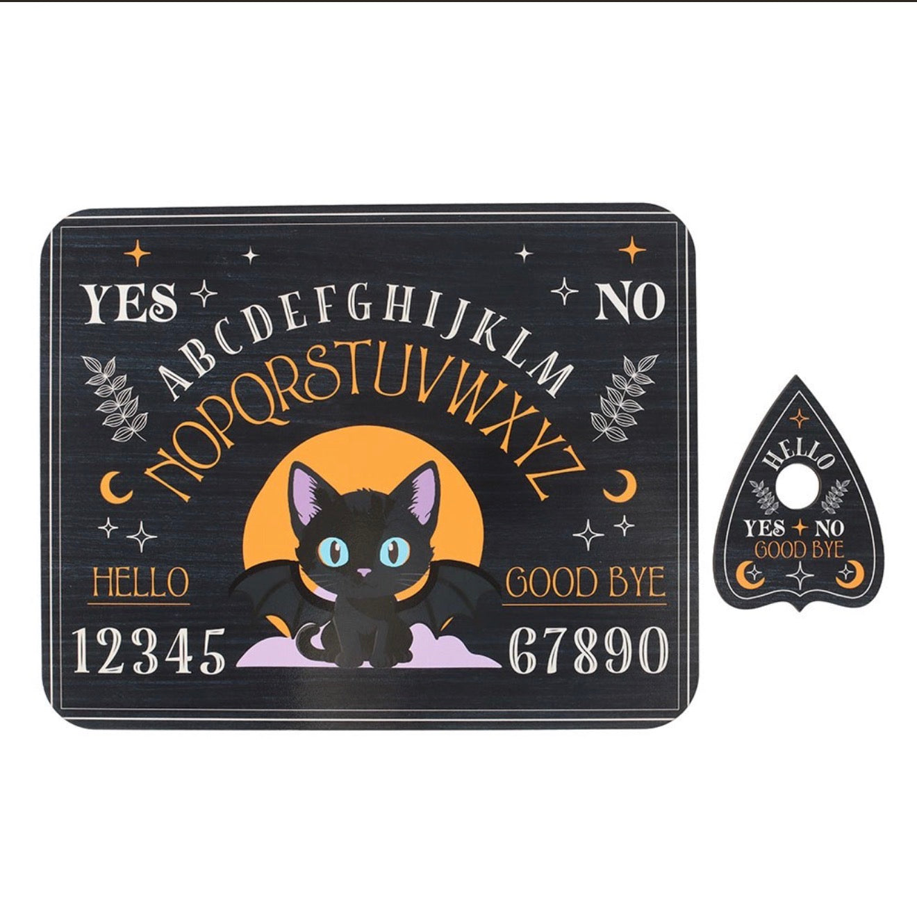 CUTE AND CREEPY BAT CAT TALKING BOARD WITH PLANCHETTE