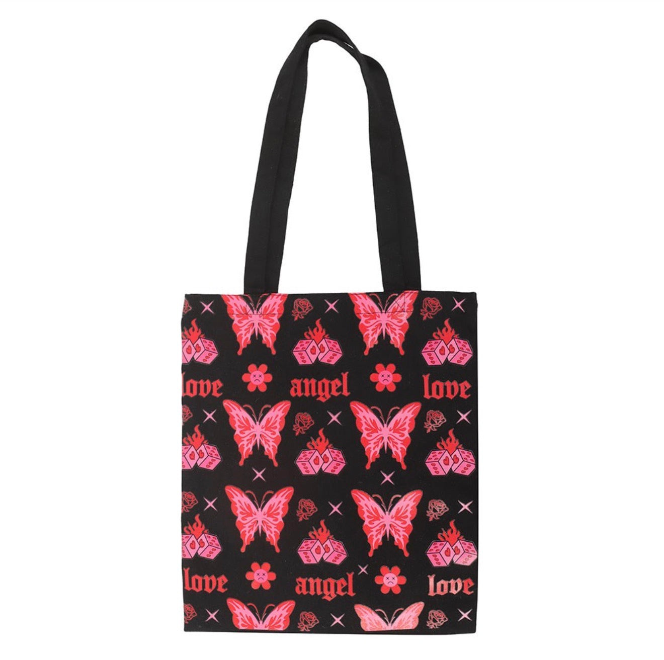 FLAMING BUTTERFLY PRINT POLYCOTTON TOTE BAG