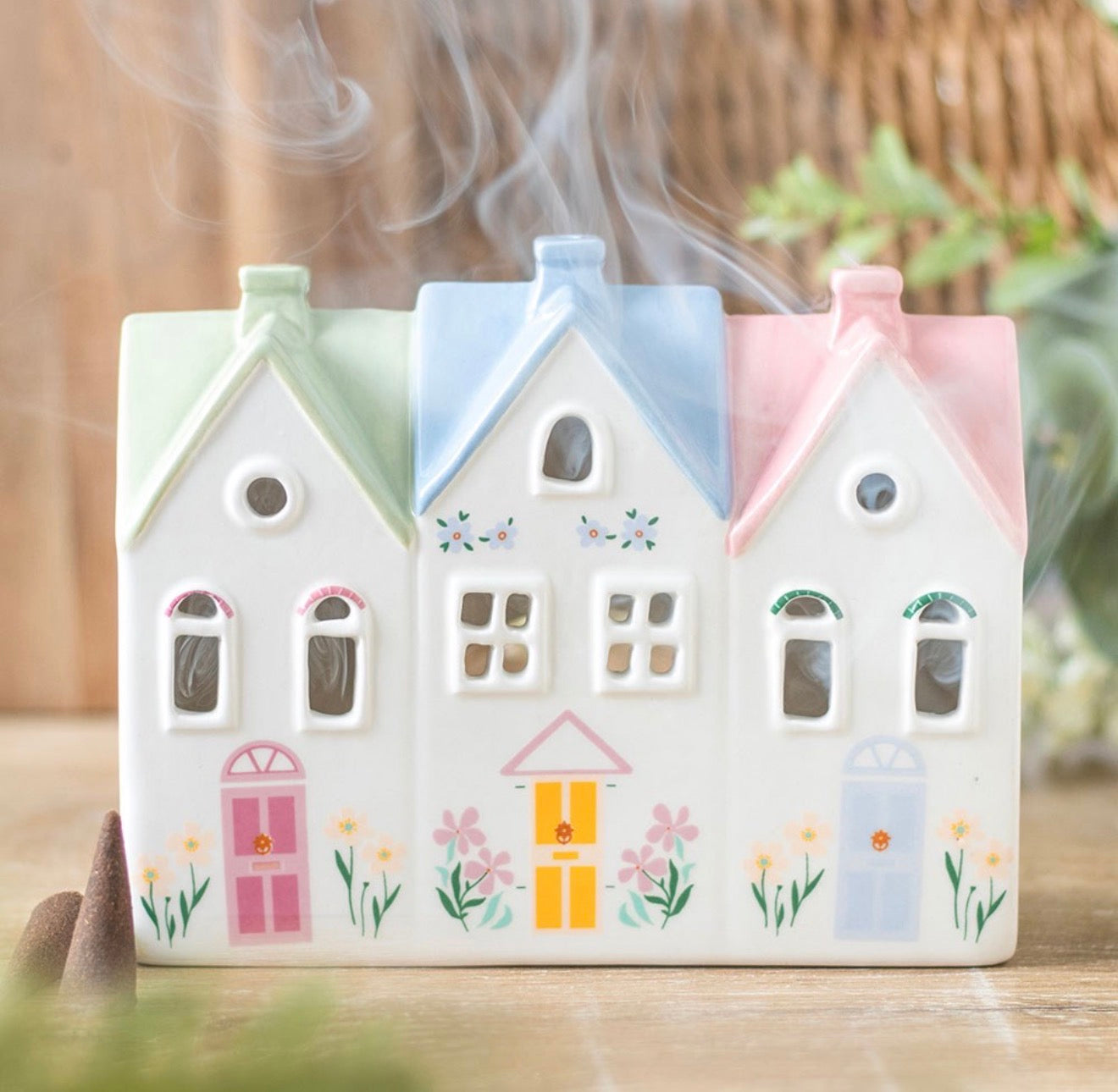 PASTEL HOUSE INCENSE CONE BURNER AND TEALIGHT HOLDER