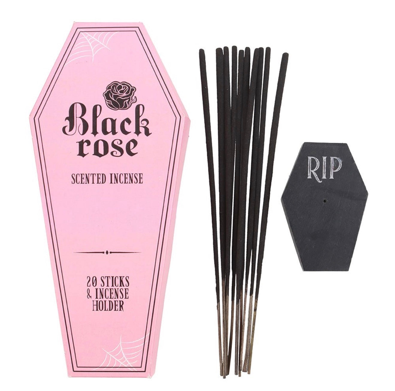BLACK ROSE INCENSE STICK PACKS WITH COFFIN HOLDER