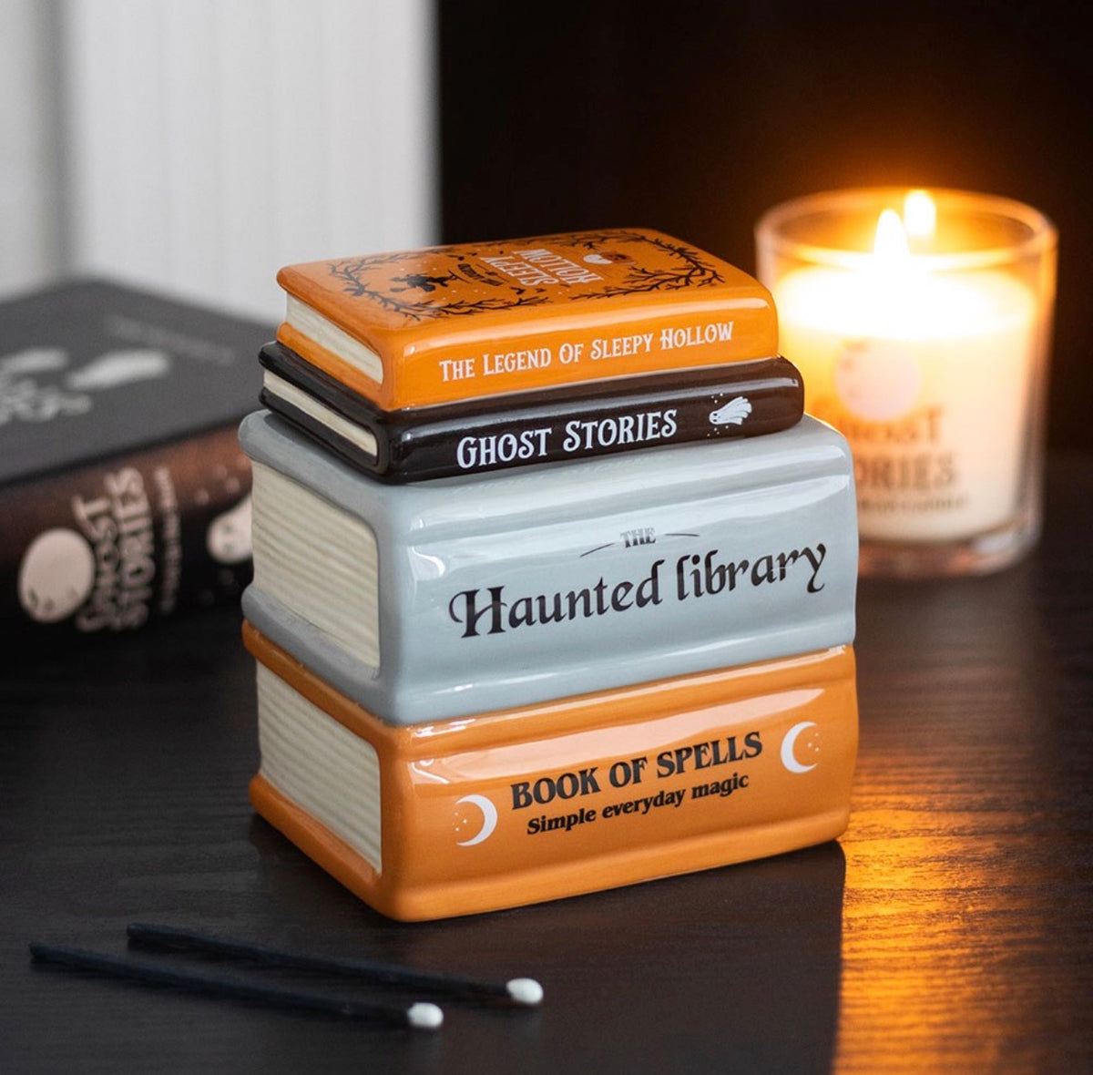 HAUNTED LIBRARY BOOK STACK OIL BURNER AND WAX WARMER