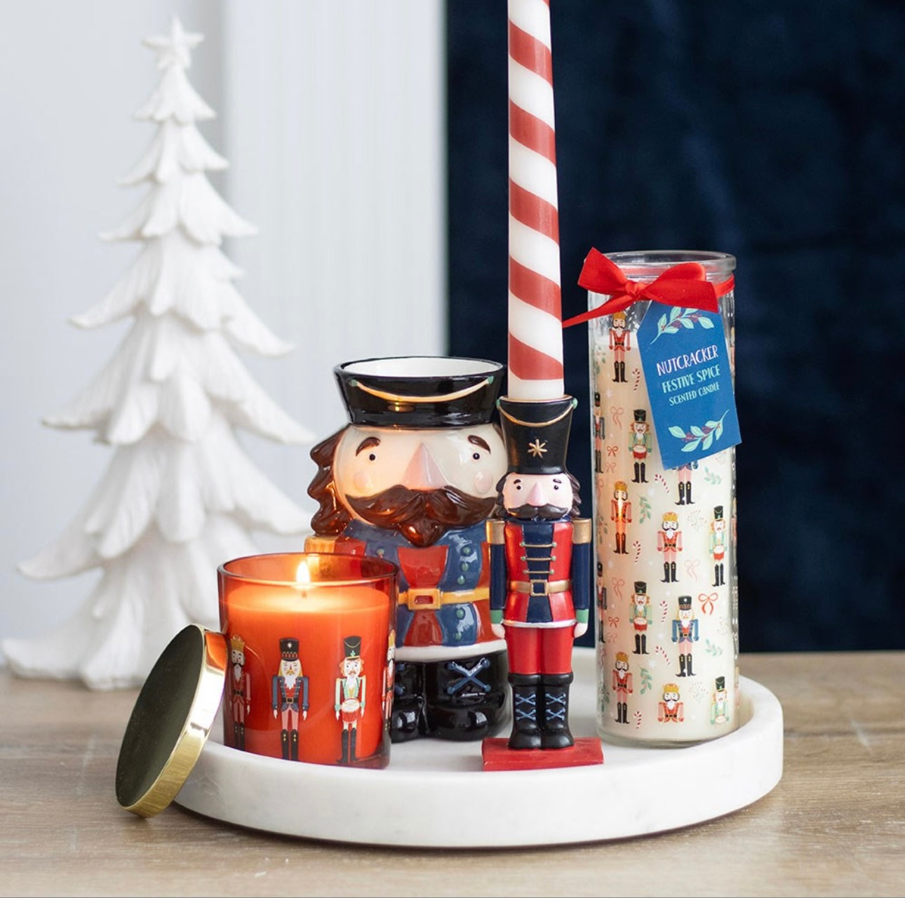 NUTCRACKER PRINT FESTIVE SPICE TUBE CANDLE