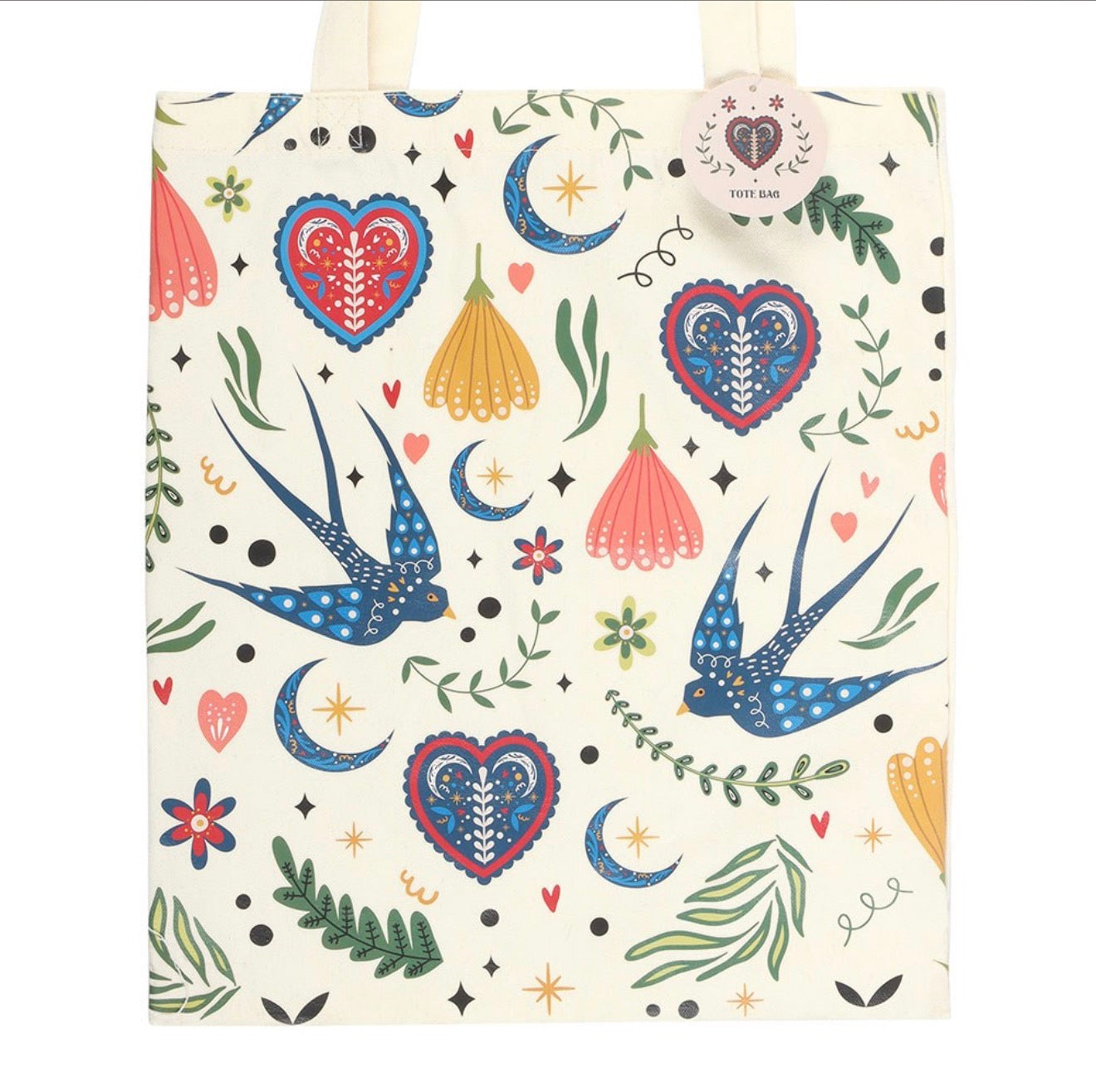 CREAM FOLK PRINT POLYCOTTON TOTE BAG