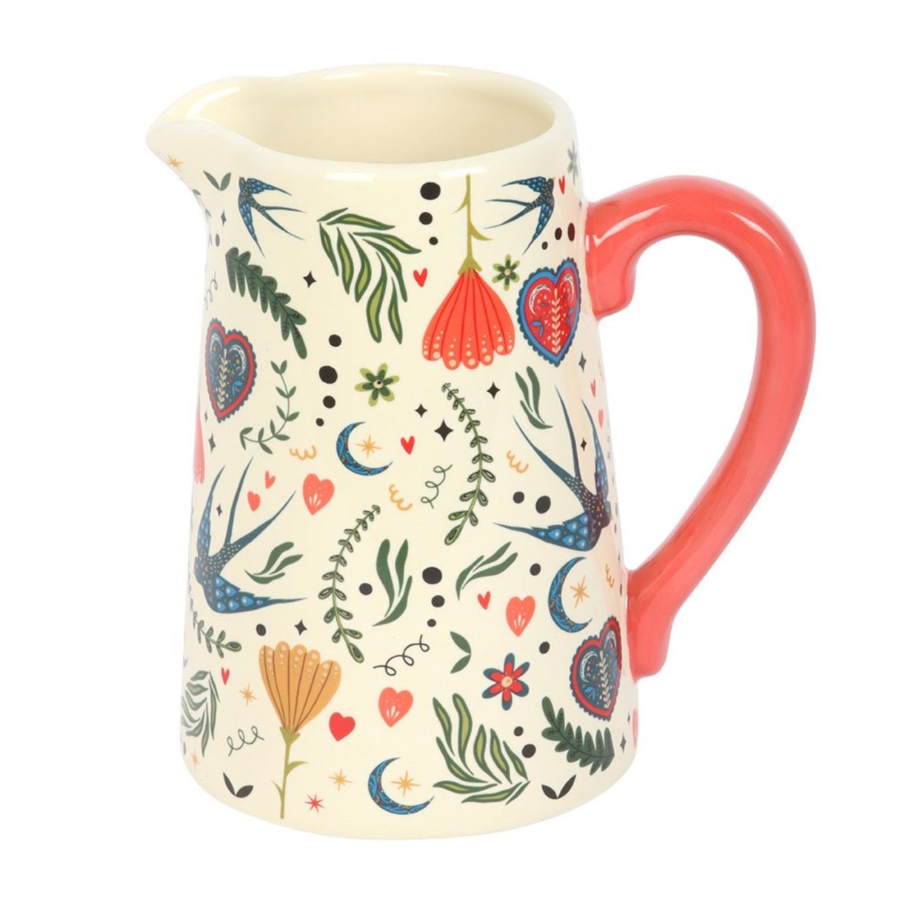 CREAM FOLK PRINT CERAMIC FLOWER JUG