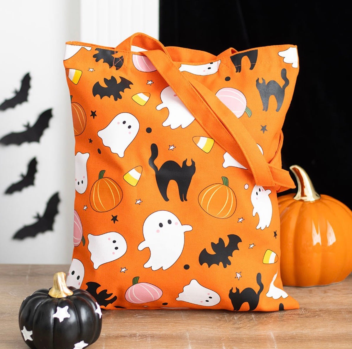SWEET AND SPOOKY GHOST PRINT POLYCOTTON TOTE BAG