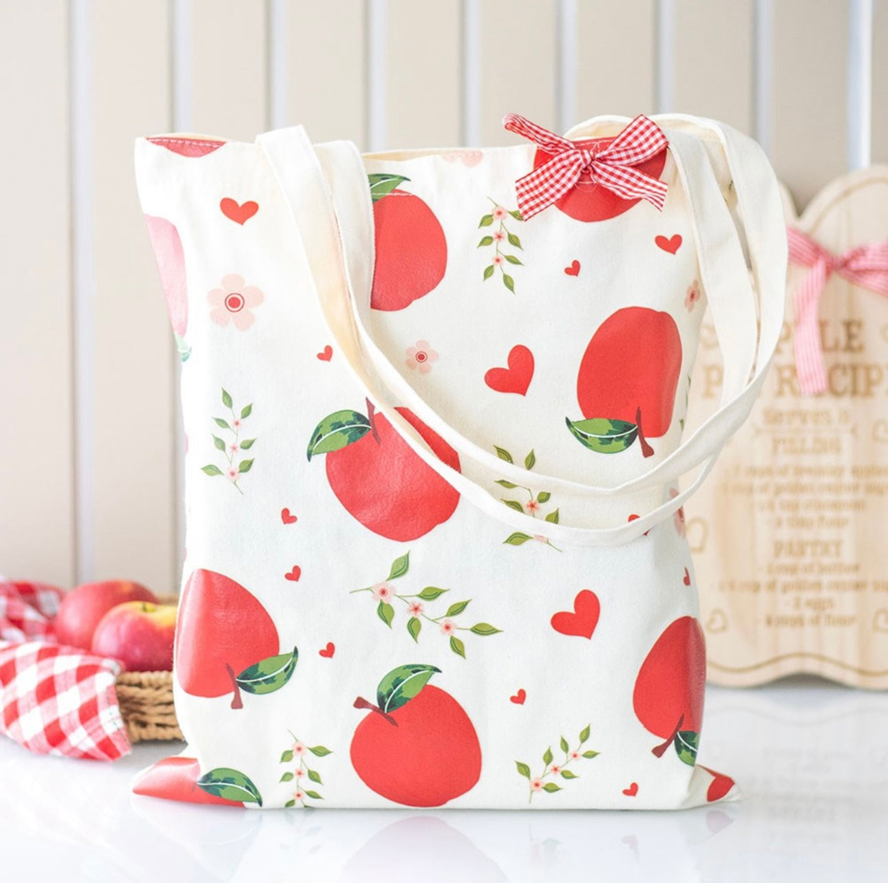 APPLE PRINT POLYCOTTON TOTE BAG TEACHER GIFT