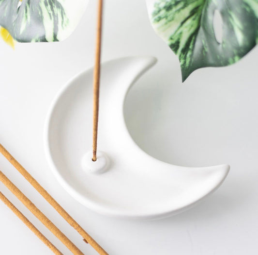 WHITE CRESCENT MOON INCENSE STICK HOLDER