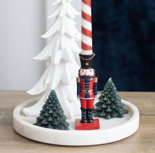 NUTCRACKER TAPER CANDLE HOLDER AND STRIPED CANDLE