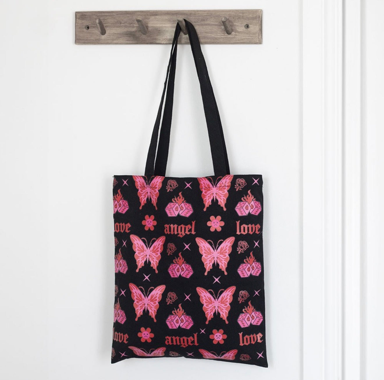 FLAMING BUTTERFLY PRINT POLYCOTTON TOTE BAG