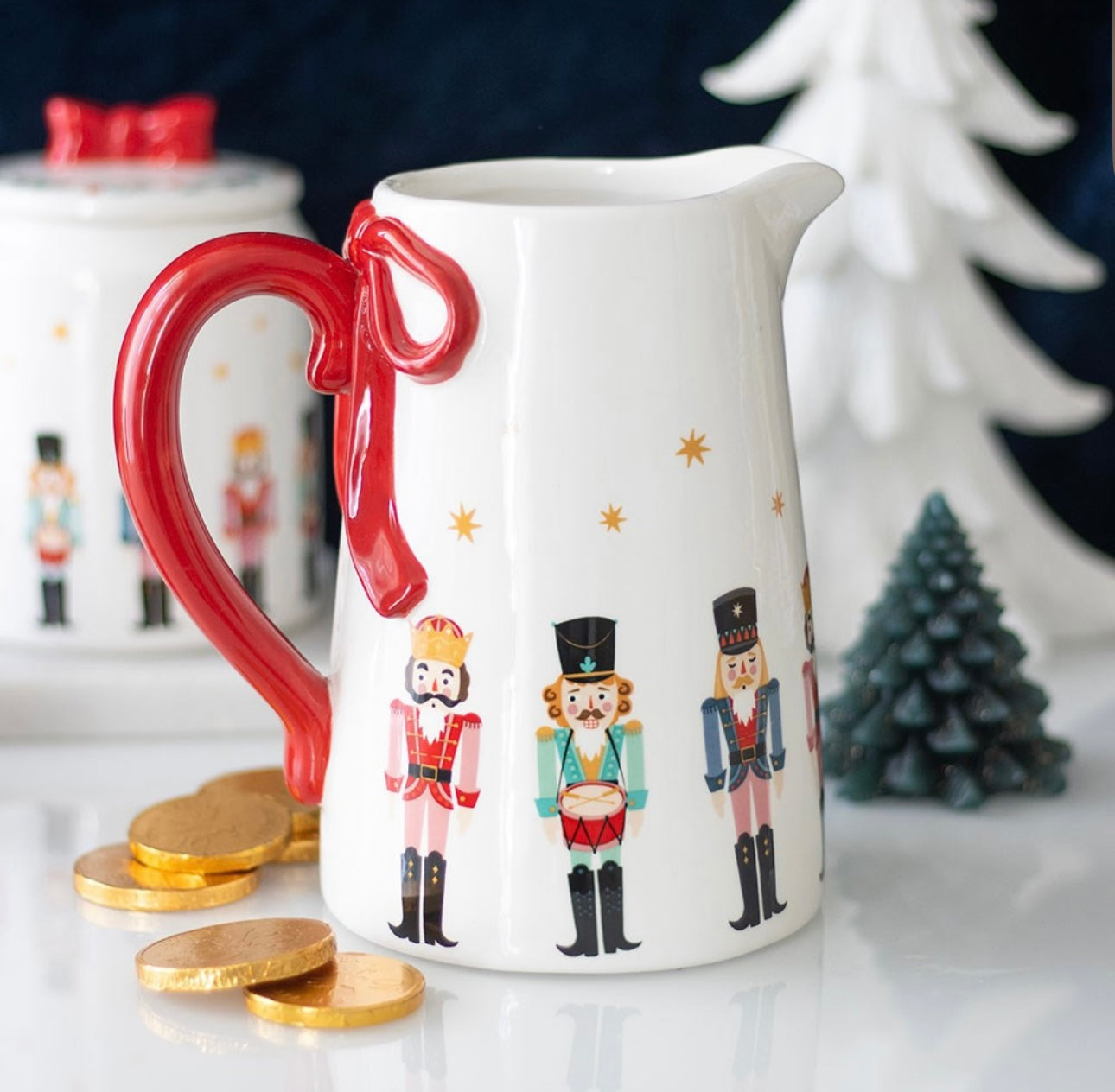 Nutcracker Ceramic Flower Jug With Red Bow