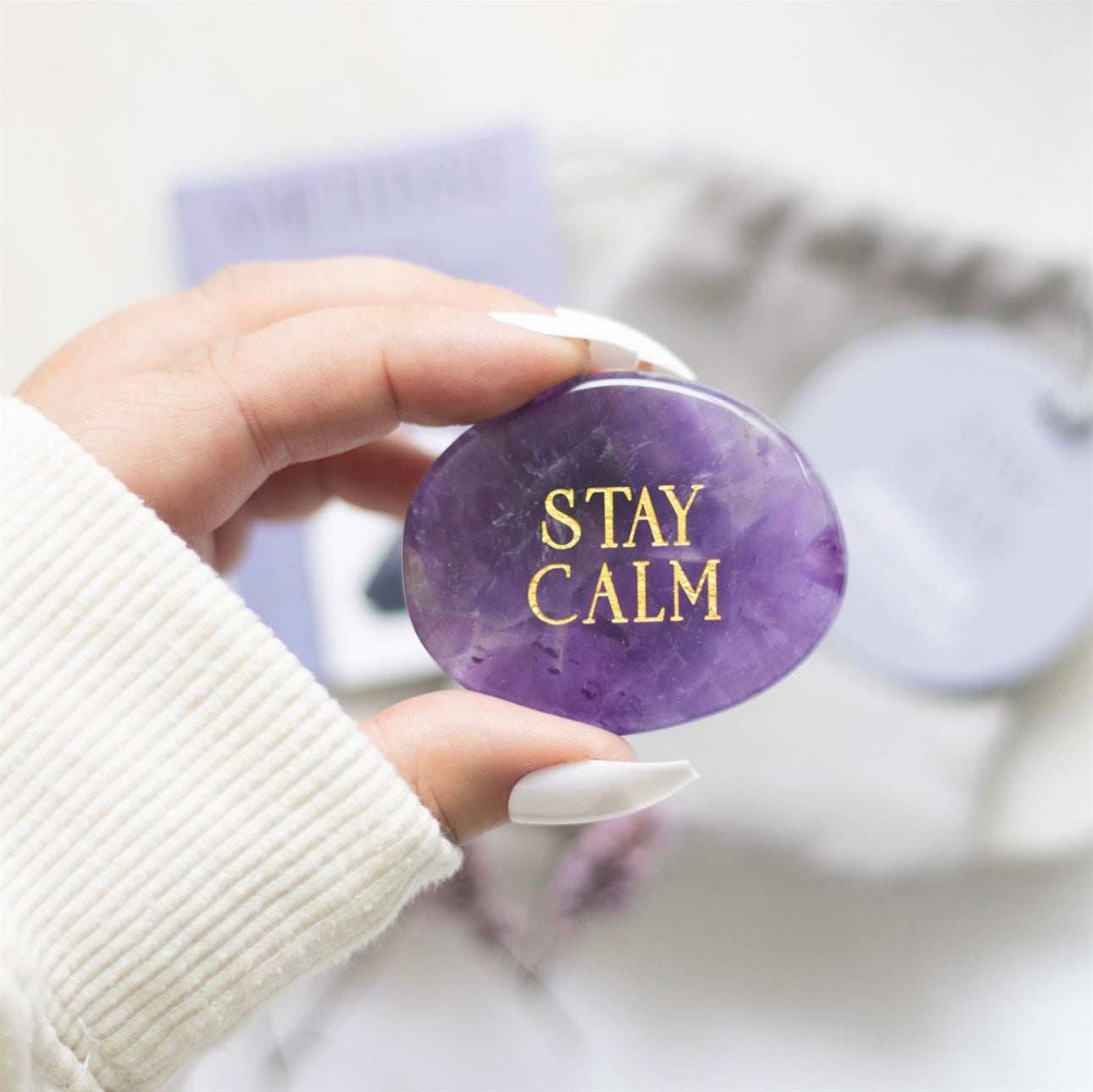 STAY CALM AMETHYST CRYSTAL PALM STONE