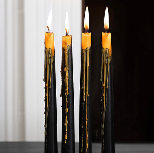 SET OF 4 PUMPKIN GUTS OOZING TAPER CANDLES