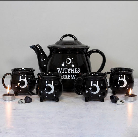 WITCHES BREW CERAMIC CAULDRON TEA SET