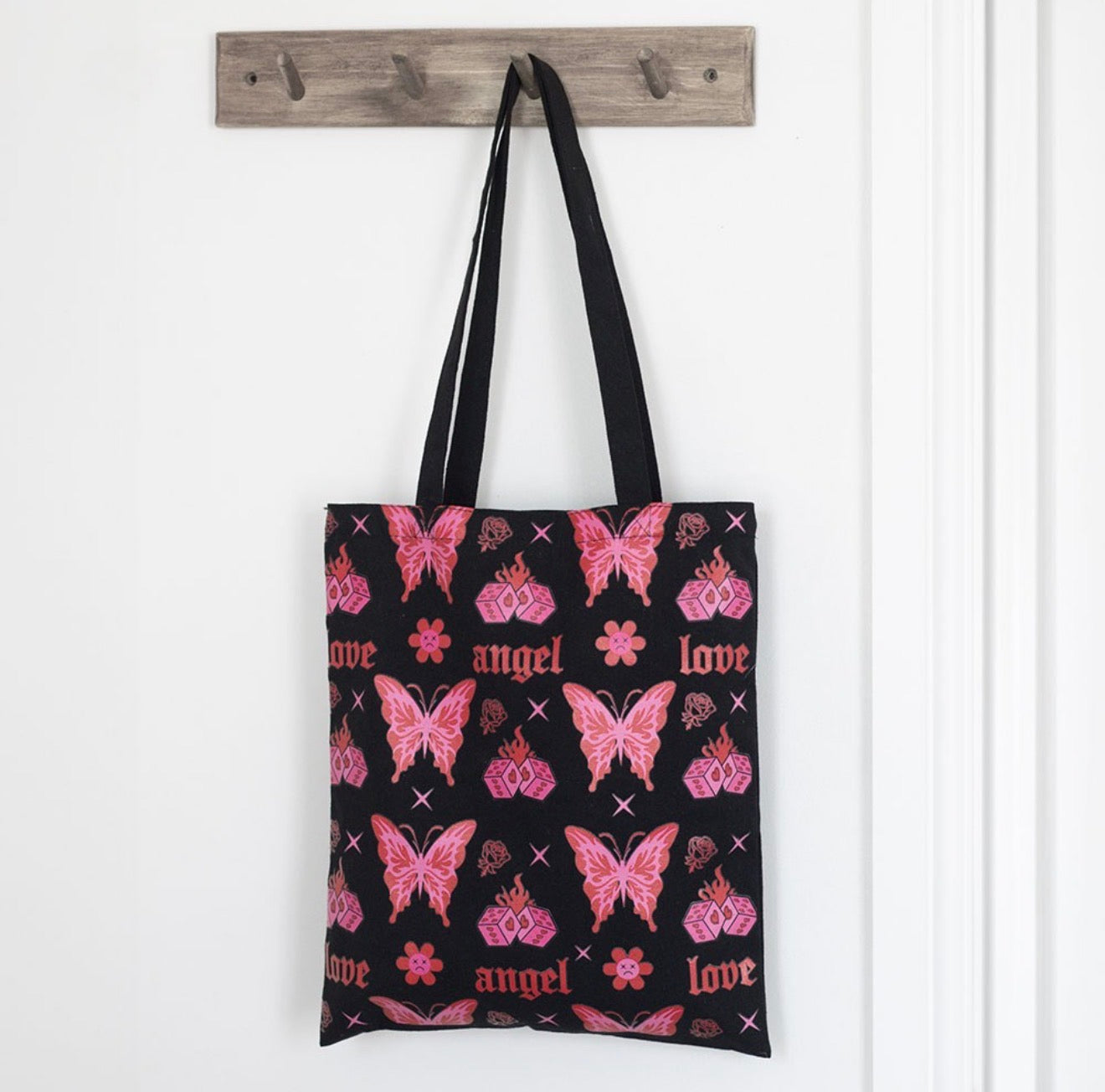 FLAMING BUTTERFLY PRINT POLYCOTTON TOTE BAG