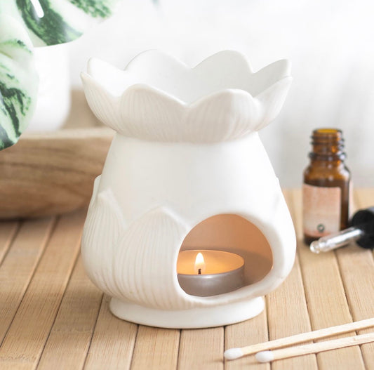 OFF WHITE LOTUS FLOWER OIL BURNER & WAX WARMER