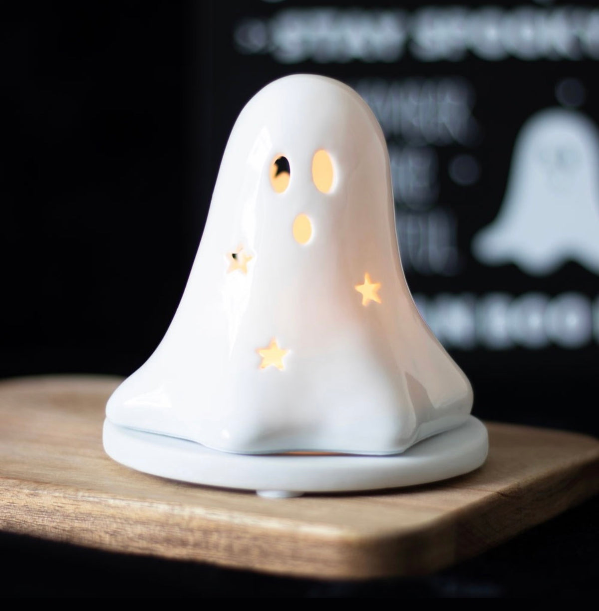 CERAMIC GHOST TEALIGHT AND INCENSE CONE HOLDER