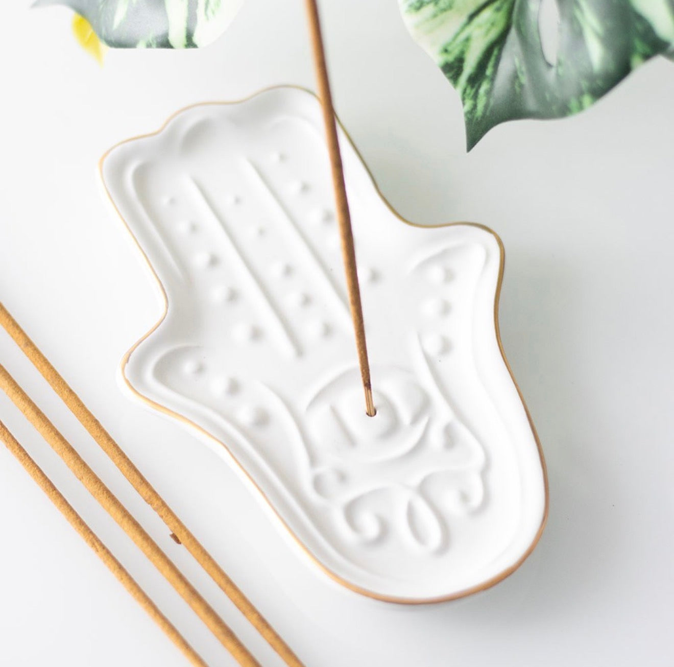 WHITE HAMSA HAND INCENSE STICK HOLDER