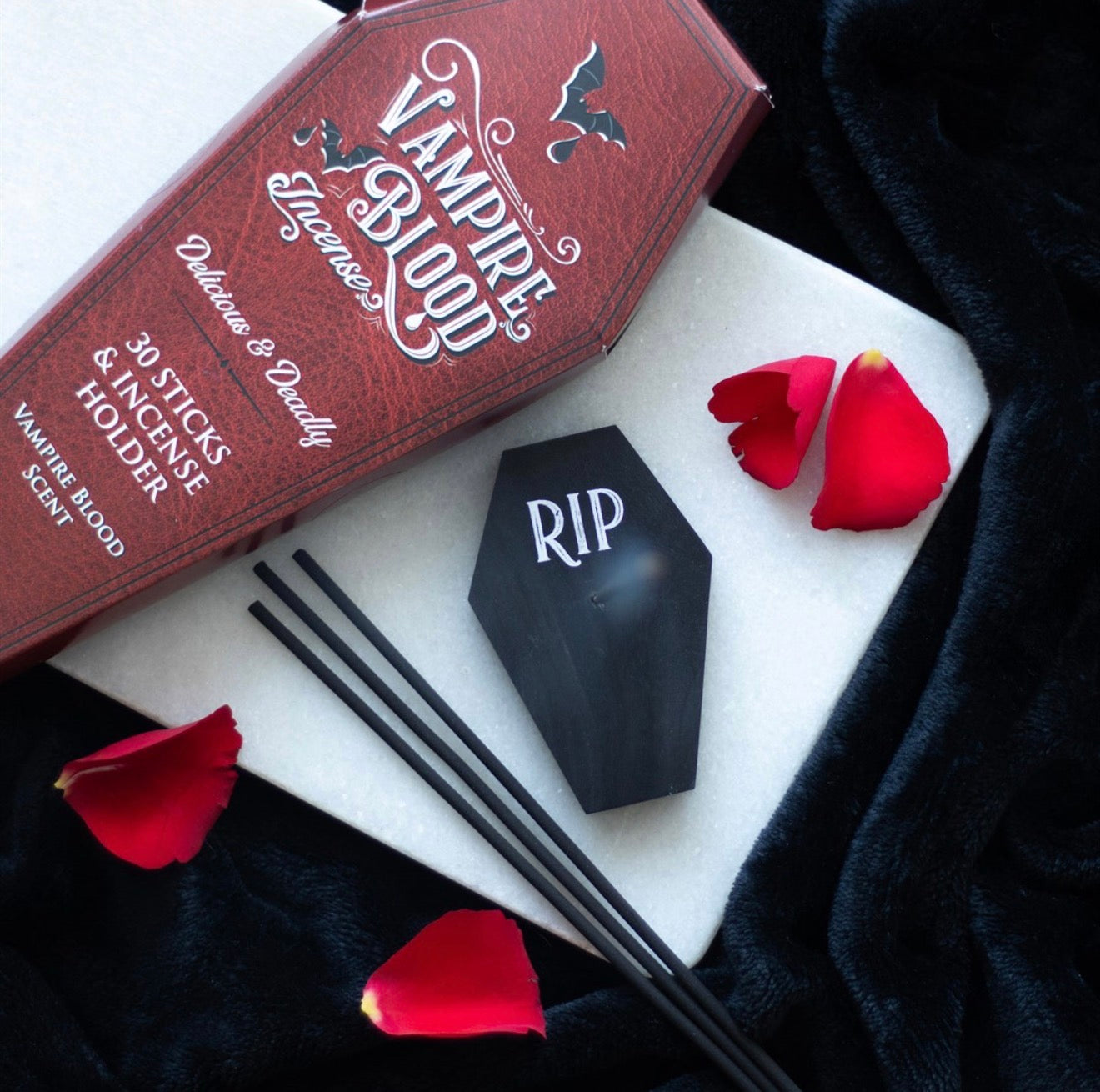 VAMPIRE BLOOD INCENSE STICK PACKS WITH COFFIN HOLDER