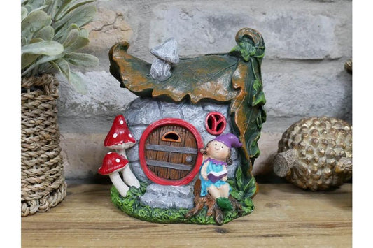 Two Leaf Roof Fairy House With Solar Light