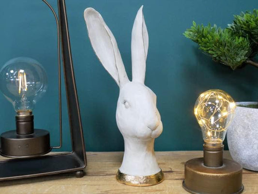 White & Gold Rustic Rabbit Head