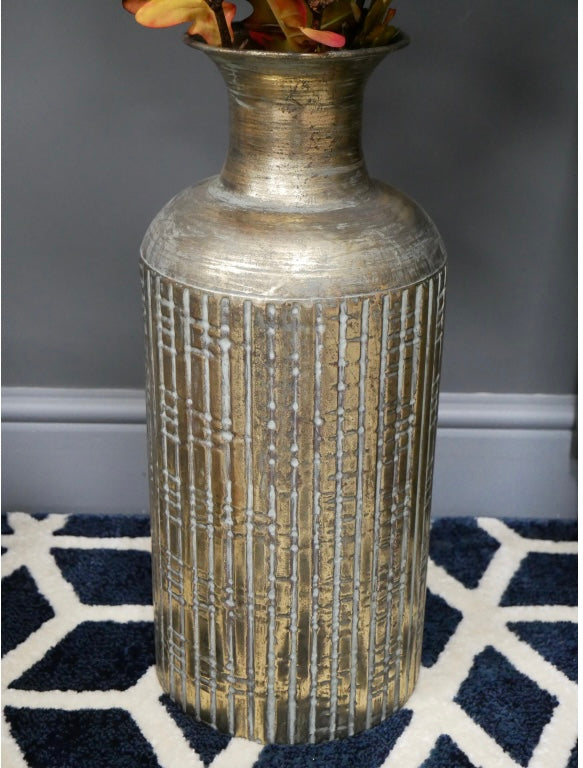 Medium Industrial Style Rustic Antique Gold Metal Vase