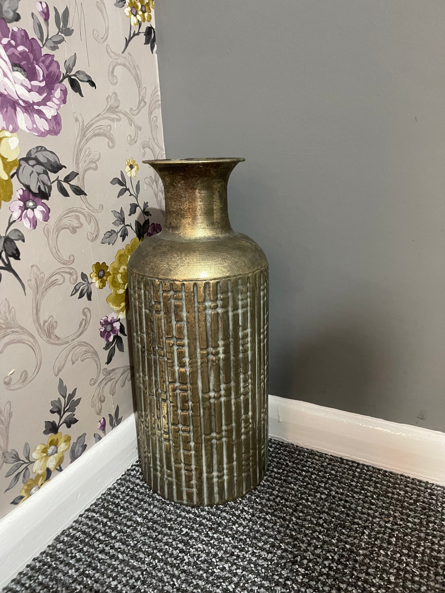 Medium Industrial Style Rustic Antique Gold Metal Vase